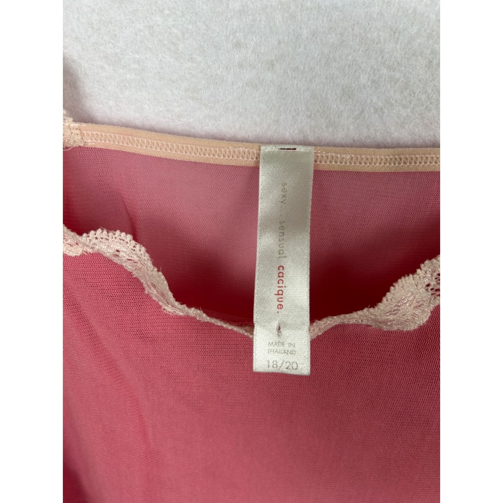 Cacique Camisole Women 18/20 Pink Lace Trim Mesh Sheer - Picture 2 of 4